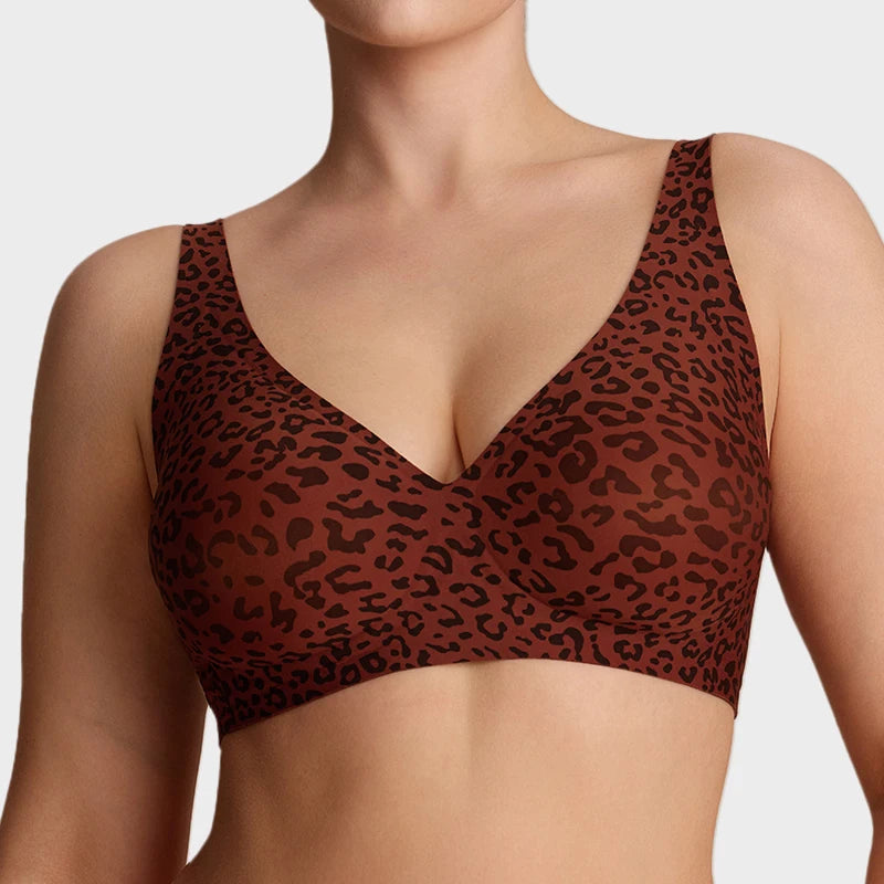 Women's Wireless Leopard Jelly Bra 3/4 Cup Seamless T-Shirt Bralette with Comfortable Support Natural Push-Up Adjustable Straps