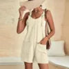 Summer Casual Halter Loose Suspenders Playsuit Sleeveless Sexy Short Jumpsuit with Pockets Women Wholesale Fashion