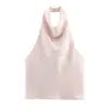 PB&ZA Women 2025 New Fashion Silk Satin Textured Neckband Tank Tops Vintage Backless Female Camis Chic Tops
