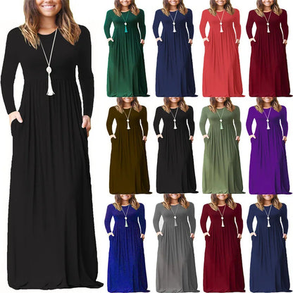 Female Solid Long Boho Dress Lady Beach Summer Sundrss Maxi Dress Women's Sleeveless Solid Color Pocket Dress Vestido De Verano