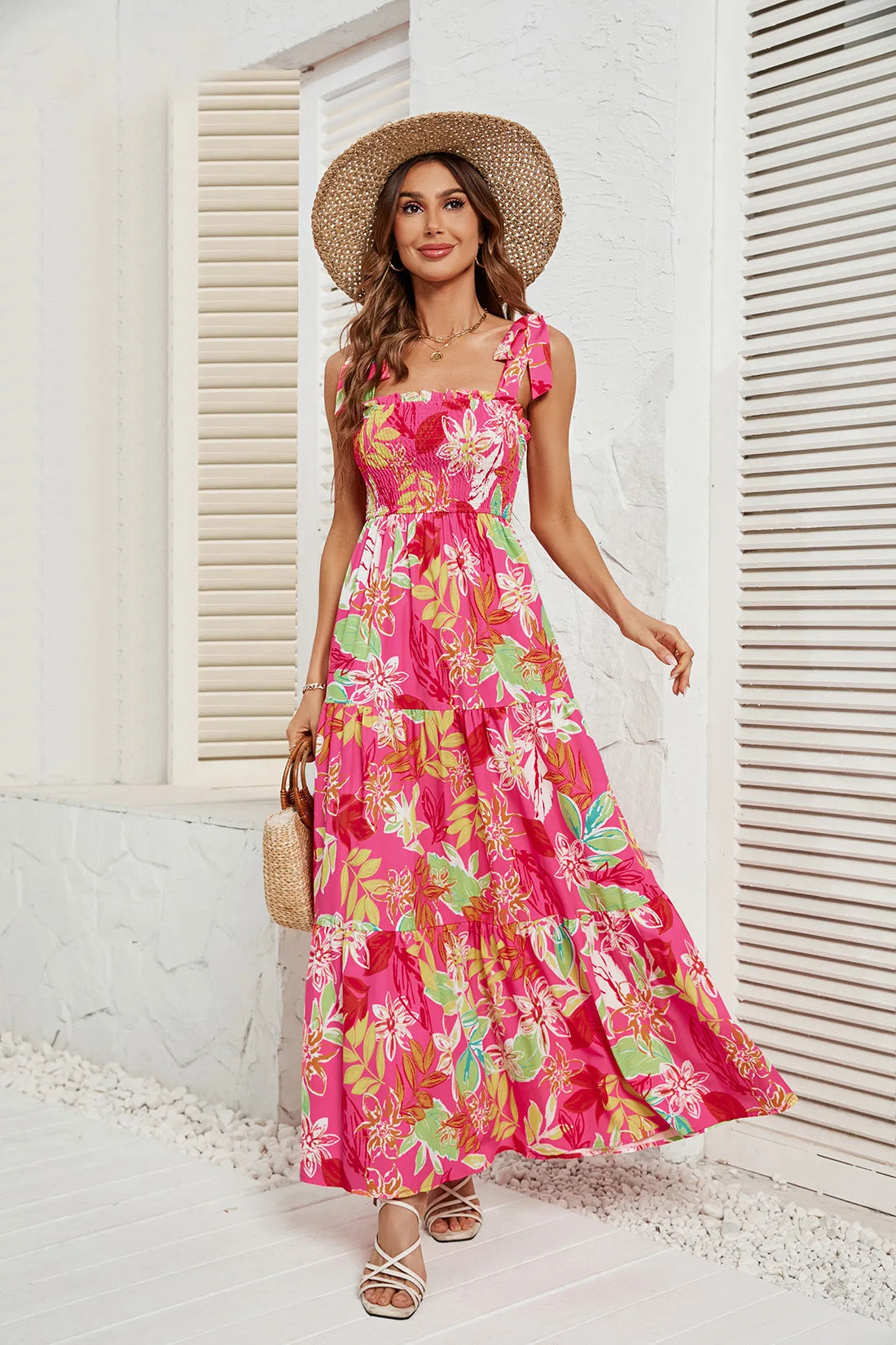 2024 Women's Summer Casual Beach Dress Sexy Digital Printed Dress with Straps Wrapped Chest High Waist Eco-Friendly