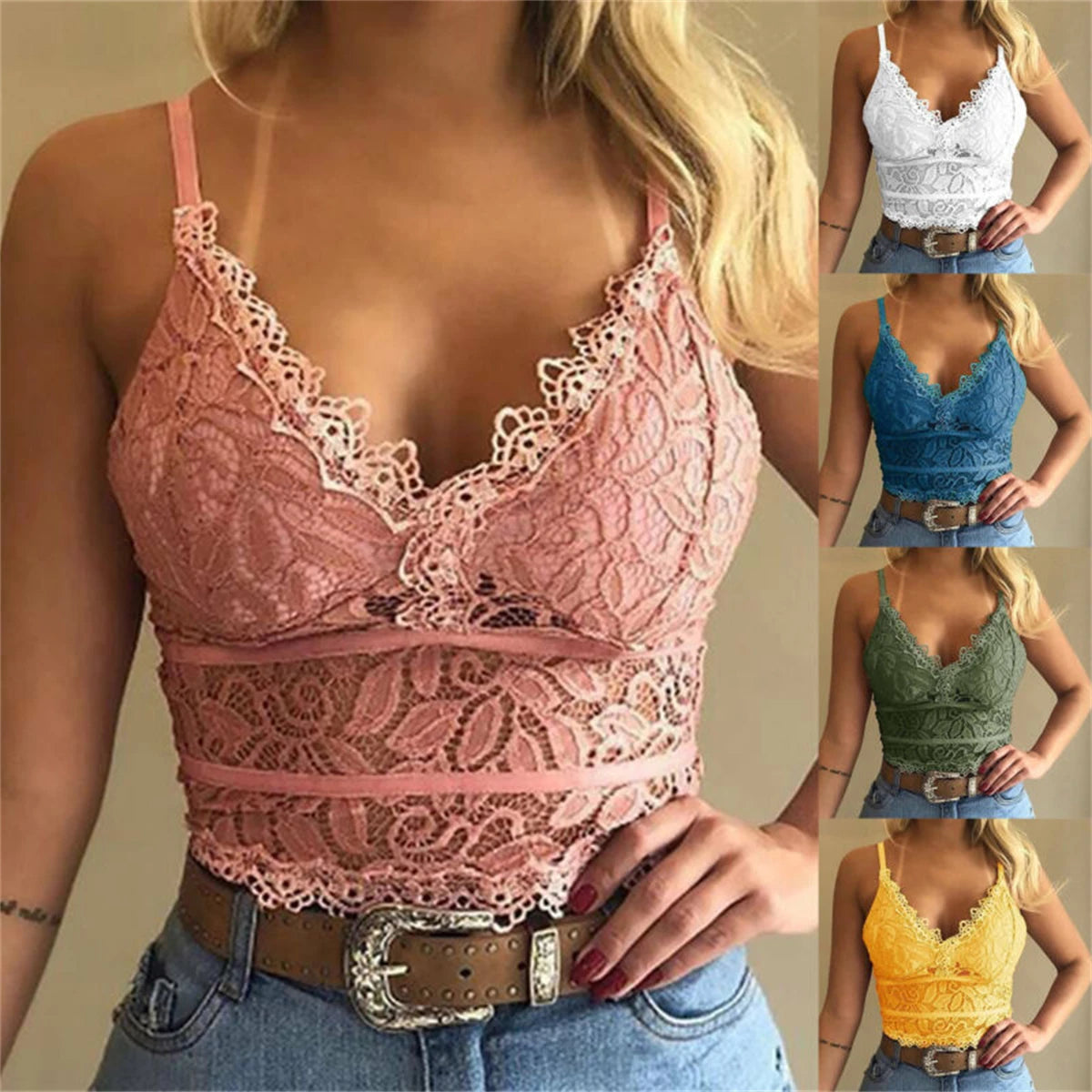 Fashion Brand Women's Lace Floral Bralette Unpadded Plunge Bustier Crop Top Adjusted Straps Party Decoration Crop Top Bra Set