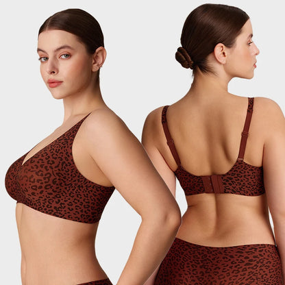 Women's Wireless Leopard Jelly Bra 3/4 Cup Seamless T-Shirt Bralette with Comfortable Support Natural Push-Up Adjustable Straps
