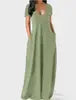 Women's Solid Color Sexy Deep V Neck Suspender Strap Loose Pockets Suspender Skirt