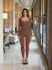 Autumn Hot Selling Long Sleeve Solid Color Fitness Ribbed Strech O-Neck Bodycon Women Jumpsuits