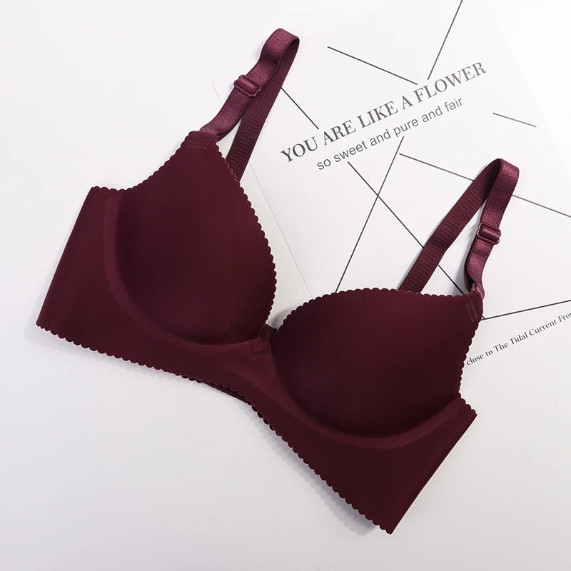 Dropshipping Girls Fashion Simple Solid Color Push up Wireless Plus Size Comfort Women Stylish T-shirt Seamless Bra