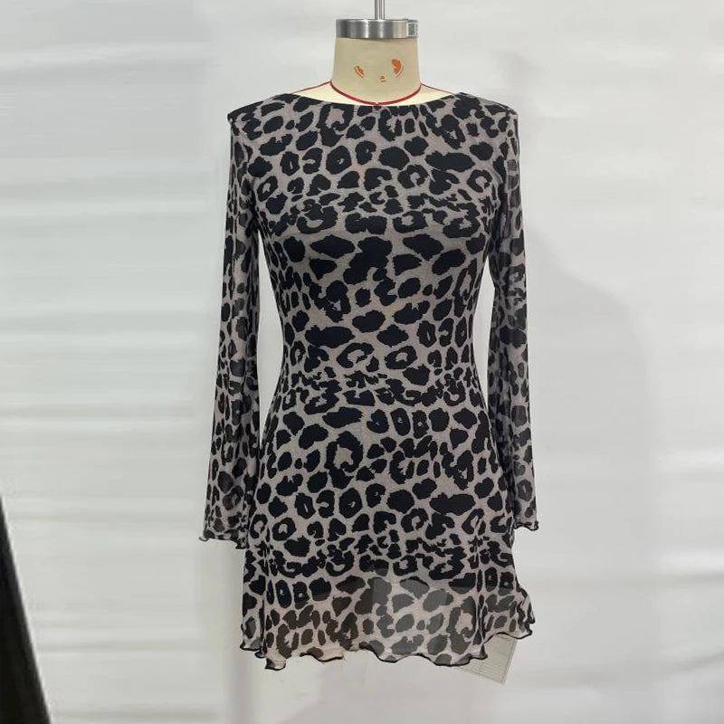 New Arrival Leopard Print Women's Dress with Tassels Eco-Friendly and Washable Featuring Beaded Decoration Natural Waistline