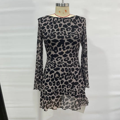 New Arrival Leopard Print Women's Dress with Tassels Eco-Friendly and Washable Featuring Beaded Decoration Natural Waistline
