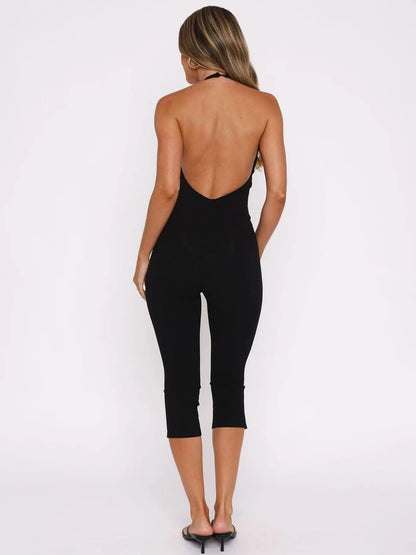 Sexy Cami Jumpsuit for Women 7/8 Length Pants Stretch Soft Bodysuit Casual Sporty Comfy Daily Wear Slim One Piece Outfit