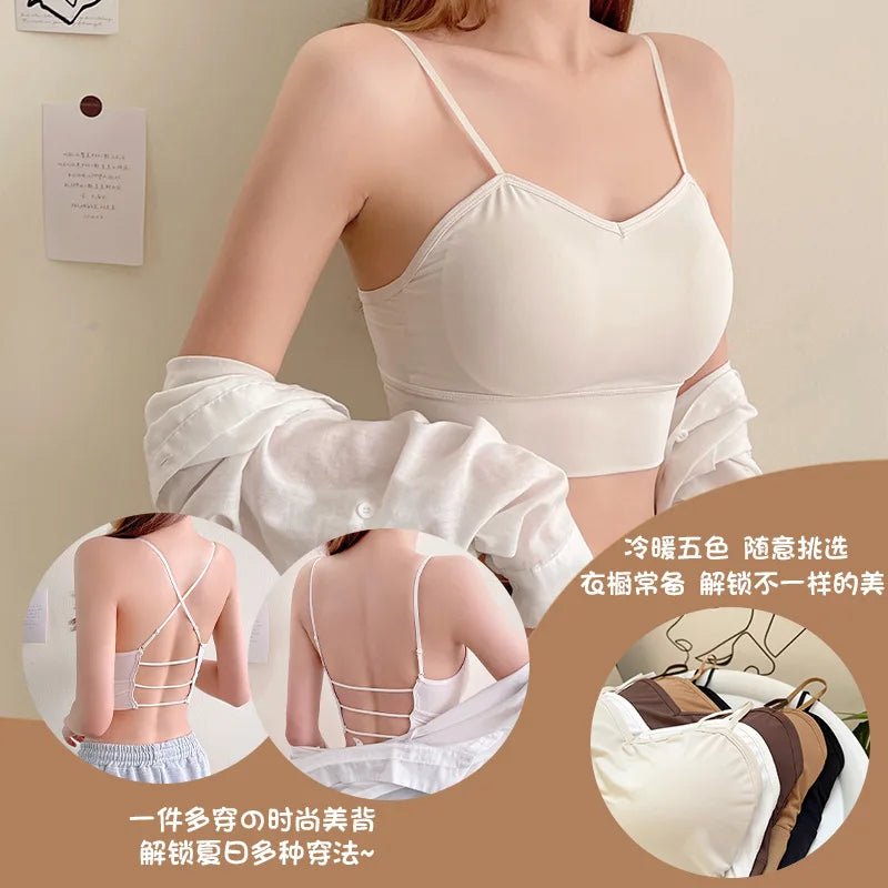 Custom Wholesale Wireless Summer Solid Pure Soft Youth Bra  Woman Underwear Comfortable Strap Silk Padded Bra