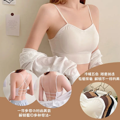 Custom Wholesale Wireless Summer Solid Pure Soft Youth Bra  Woman Underwear Comfortable Strap Silk Padded Bra