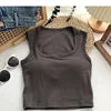 Summer New With Bra Pads square Neck Wide Shoulder Wholesale Women One-piece With Cups Outside Sexy Inside Hot tank Tops