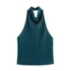 PB&ZA Women 2025 New Fashion Silk Satin Textured Neckband Tank Tops Vintage Backless Female Camis Chic Tops