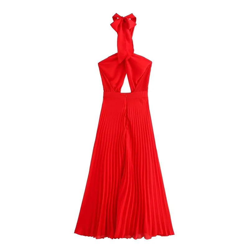ZATRHMBM Summer Fashion Women's Backless Sleeveless Maxi Dress 2024 New Fashion Pleated Sexy Elegant Party Dress