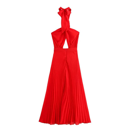 ZATRHMBM Summer Fashion Women's Backless Sleeveless Maxi Dress 2024 New Fashion Pleated Sexy Elegant Party Dress