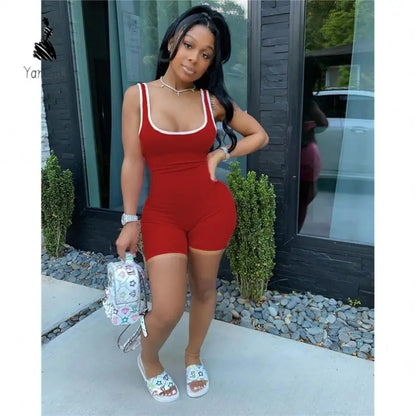 Yanzhui Casual Jumpsuit Women One Piece Letter Pattern Short Elegant Lady Regular Fit Plus Size Sexy Tank Rompers