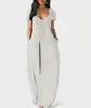 Women's Solid Color Sexy Deep V Neck Suspender Strap Loose Pockets Suspender Skirt