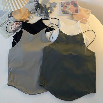 Spaghetti Strap Tank Top Solid Color Stretch Camisoles Tank Top Women