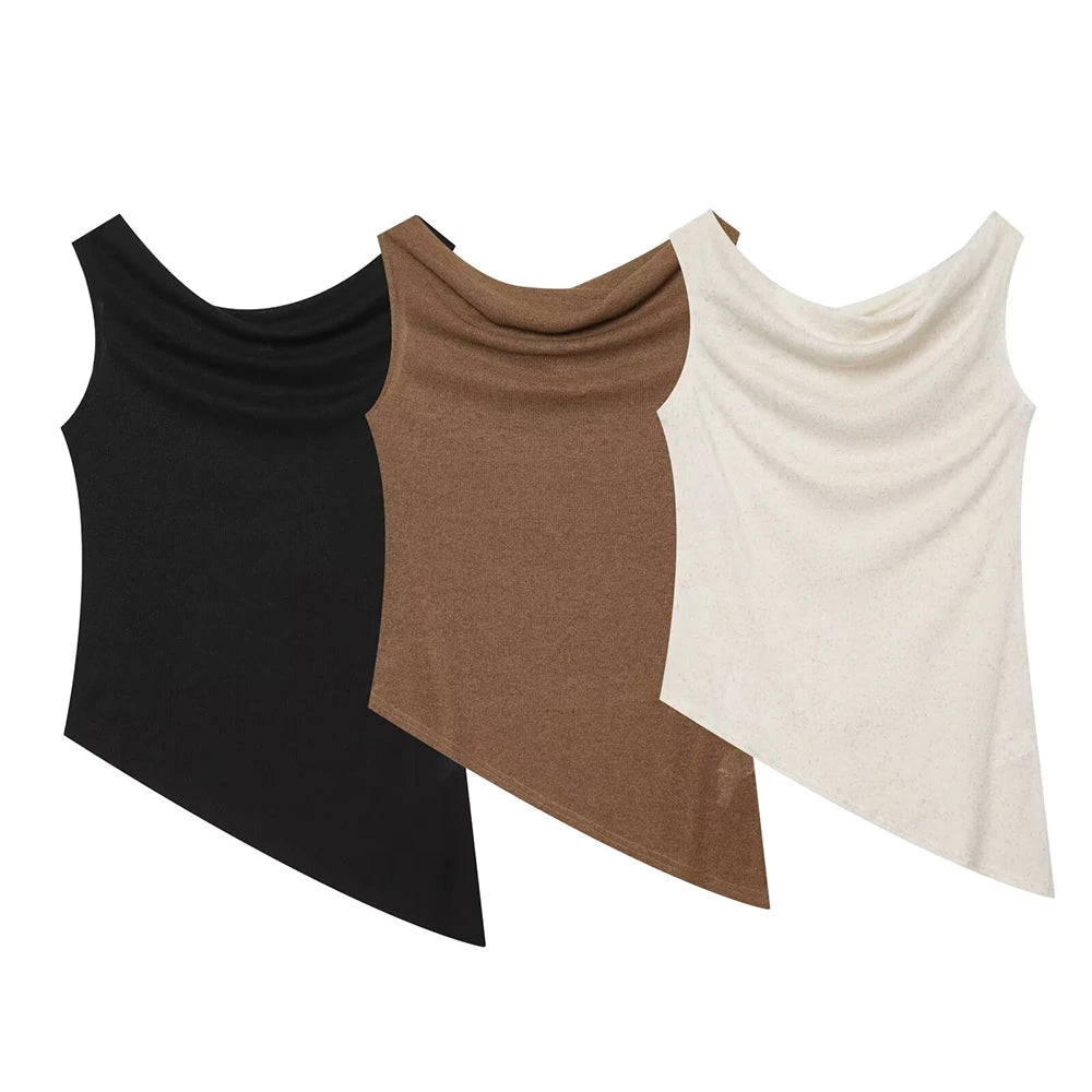 SHENZHU Women 2026 Summer New Fashion Asymmetrical Tank Tops Backless Vacation Style Sleeveless Female Soild Camis Chic Tops