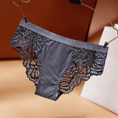 Sexy Lace Transparent Women's Underwear Waist Low Panties Cotton Crotch Briefs for Girls Breathable Seamless Lin