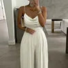 New Women's Summer Halter Jumpsuit with Pearl Sleeves and Wide Leg Casual Solid Color Hot Sale for Parties