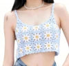 Summer Women Square Collar Breathable Knitted Hollow Out Crochet Cami Top Daisy Color Sexy Crop Tank Vest Club