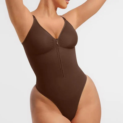 Cross-border E-commerce Bestseller European American-style Sexy High-elasticity Nylon Polyamide Zip-up Bodycon Jumpsuit V-neck