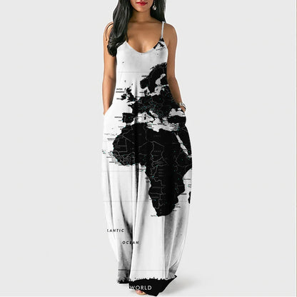 New Arrival Women Summer Clothing Earth Prints Long Maxi Dress Luxury Beachwear Clothes Plus Size 4XL Women's Cami Sun Dresses