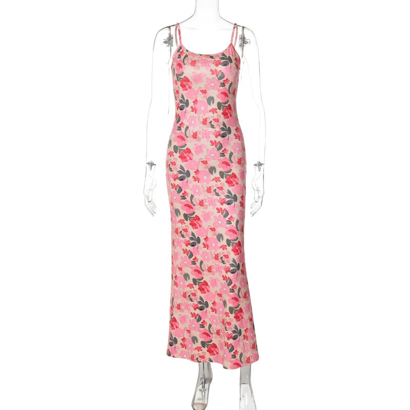 Enyami Women's Summer New Slimming Slim Sexy Backless Sleeveless Printed Sling Flower Women Dress