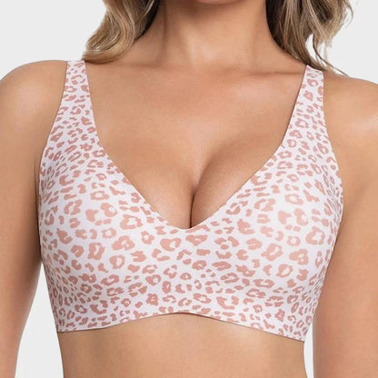 Women's Wireless Leopard Jelly Bra 3/4 Cup Seamless T-Shirt Bralette with Comfortable Support Natural Push-Up Adjustable Straps