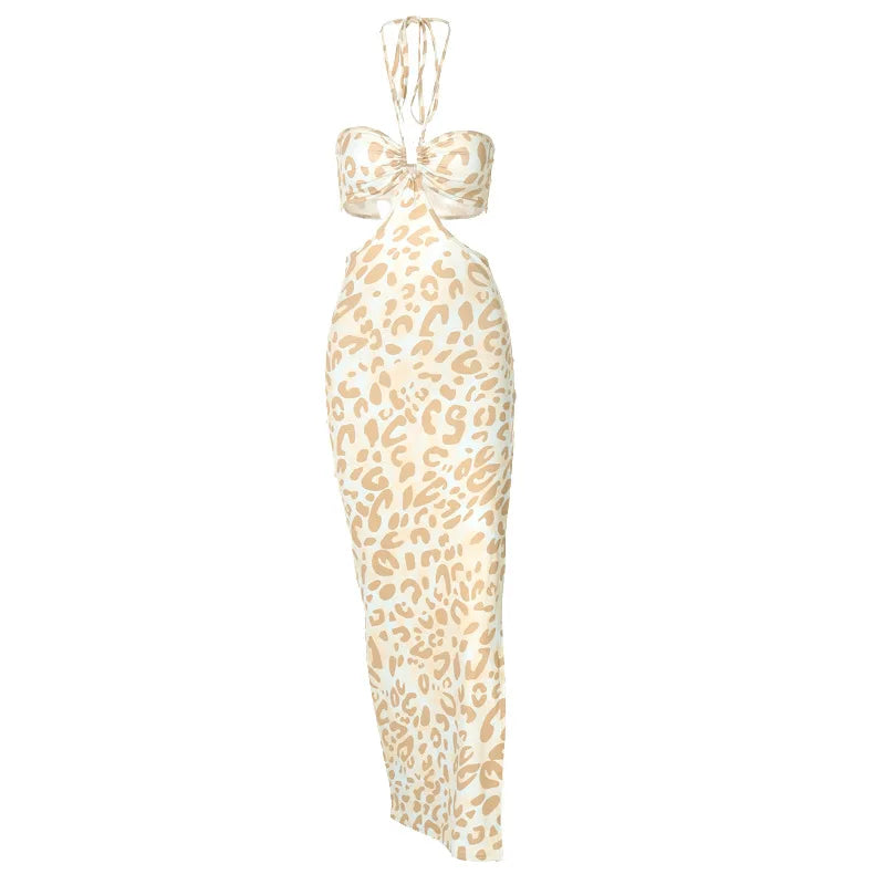 Women's 2025 New Spring Fashion Print Sexy Halter Backless Sleeveless Dress