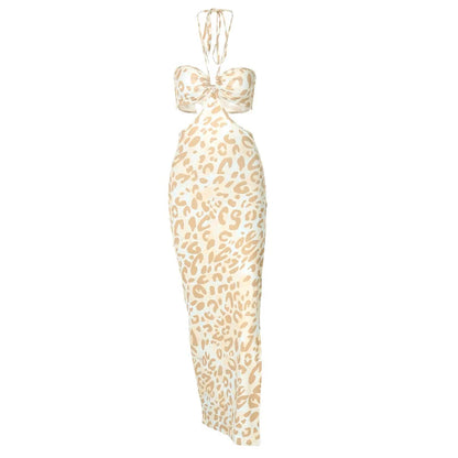Women's 2025 New Spring Fashion Print Sexy Halter Backless Sleeveless Dress