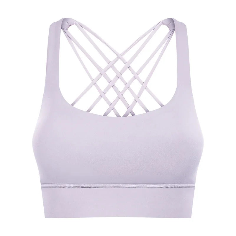 New Sexy Cross Strap Backless Plus Size Sports Bra Womens Gym Set with Seamless Thick Yoga Bra Printed Pattern Low Shipping Cost
