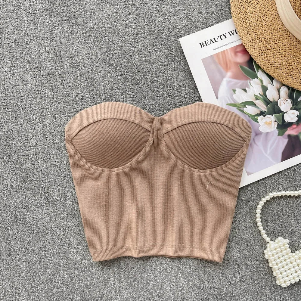 2024 Summer Sexy Crop Top Women Sleeveless Strapless Solid American Style Cami Tank Top Girls Bustier Corset Shirt Top Wholesale