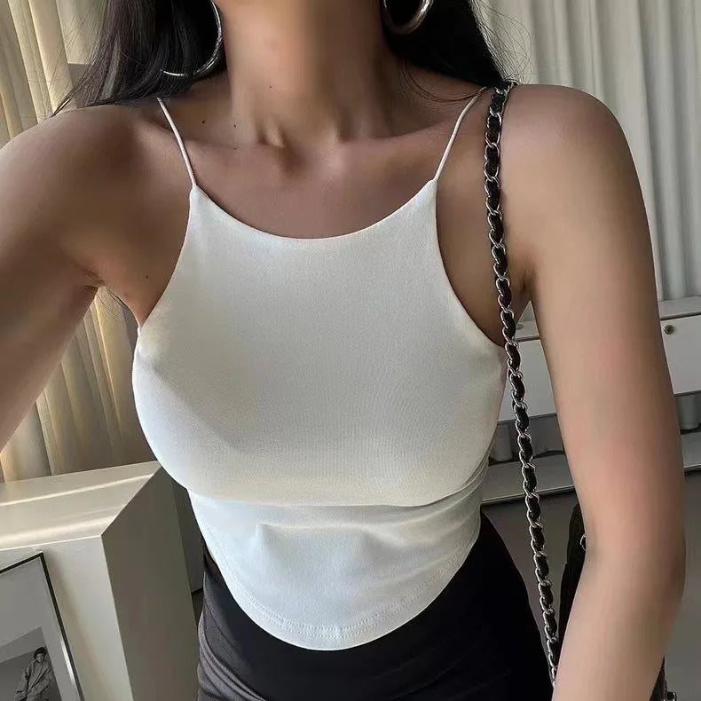 Spaghetti Strap Tank Top Solid Color Stretch Camisoles Tank Top Women