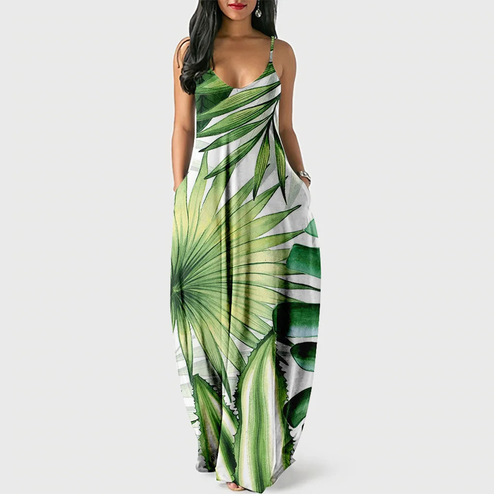 New Arrival Women Summer Clothing Earth Prints Long Maxi Dress Luxury Beachwear Clothes Plus Size 4XL Women's Cami Sun Dresses