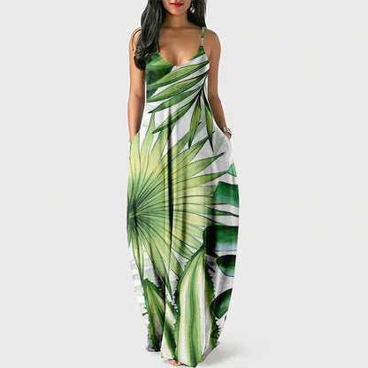 New Arrival Women Summer Clothing Earth Prints Long Maxi Dress Luxury Beachwear Clothes Plus Size 4XL Women's Cami Sun Dresses
