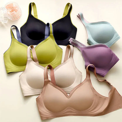 Women's Sexy U Shaped Laser Cut Bra Beautiful Back Seamless Wire-Free Convertible Straps Solid Pattern One-Piece Button Knitted