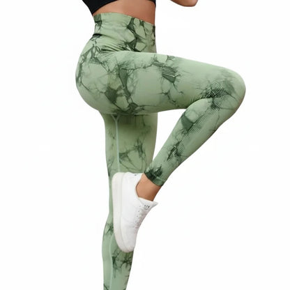Seamless High Waist Yoga Tights Women Tie-Dye Ruched Butt Lifting Sports Leggings