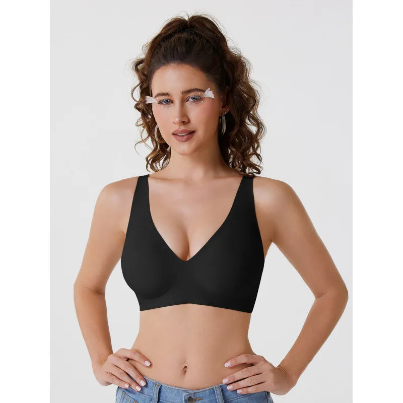 Hot-Selling Cross-Border Solid Bra Deep V Seamless Wireless Everyday Underwear Convertible Straps Nylon Cup Export Foreign