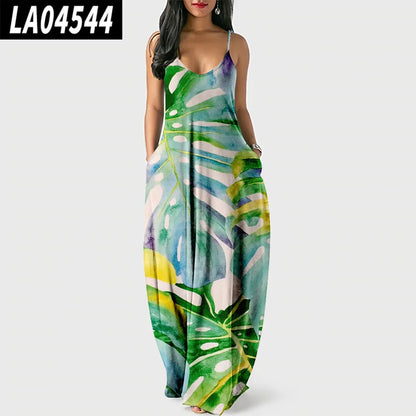New Arrival Women Summer Clothing Earth Prints Long Maxi Dress Luxury Beachwear Clothes Plus Size 4XL Women's Cami Sun Dresses