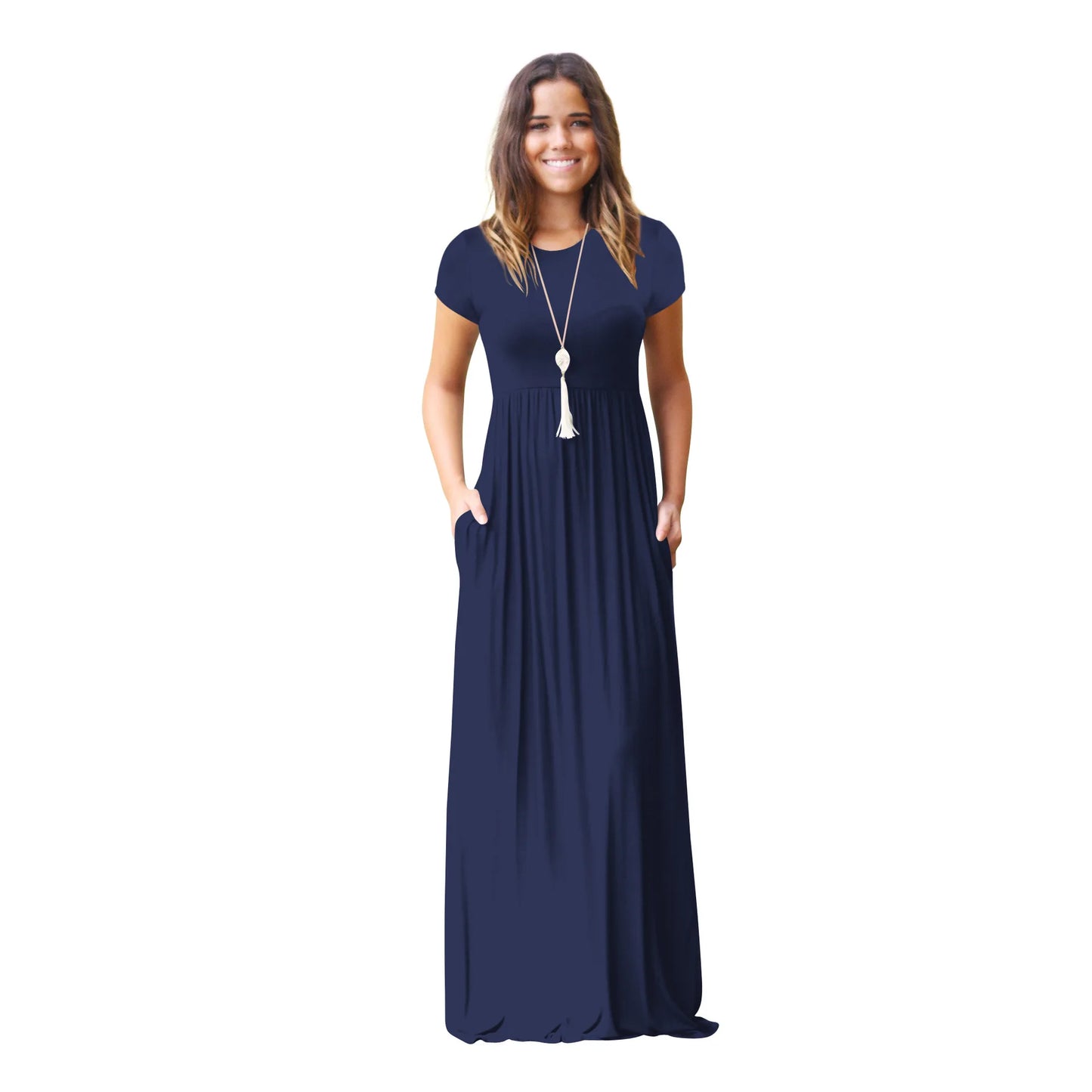 Female Solid Long Boho Dress Lady Beach Summer Sundrss Maxi Dress Women's Sleeveless Solid Color Pocket Dress Vestido De Verano