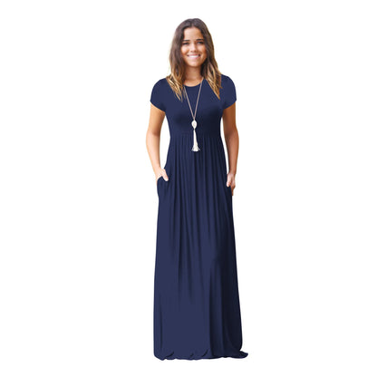 Female Solid Long Boho Dress Lady Beach Summer Sundrss Maxi Dress Women's Sleeveless Solid Color Pocket Dress Vestido De Verano