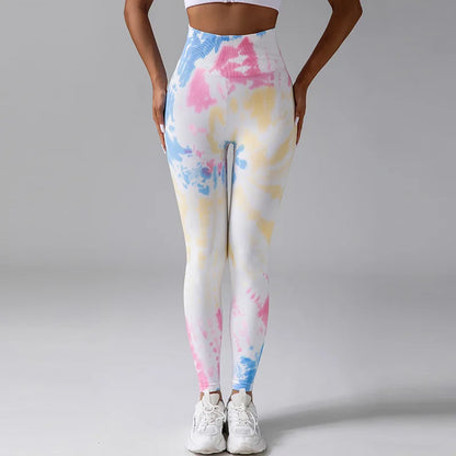 Hot Wholesales High Waist Scrunch Butt Lift Workout Tie Dye Tight Yoga Pants Ruched Booty Sport Seamless Yoga Leggings for Women