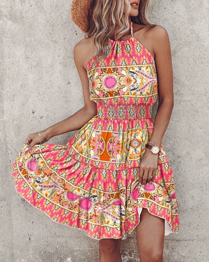 Women Clothes 2024 Spring and Summer New Fashion Sexy Off-shoulder Halter Neck Pattern Print Women's Dress