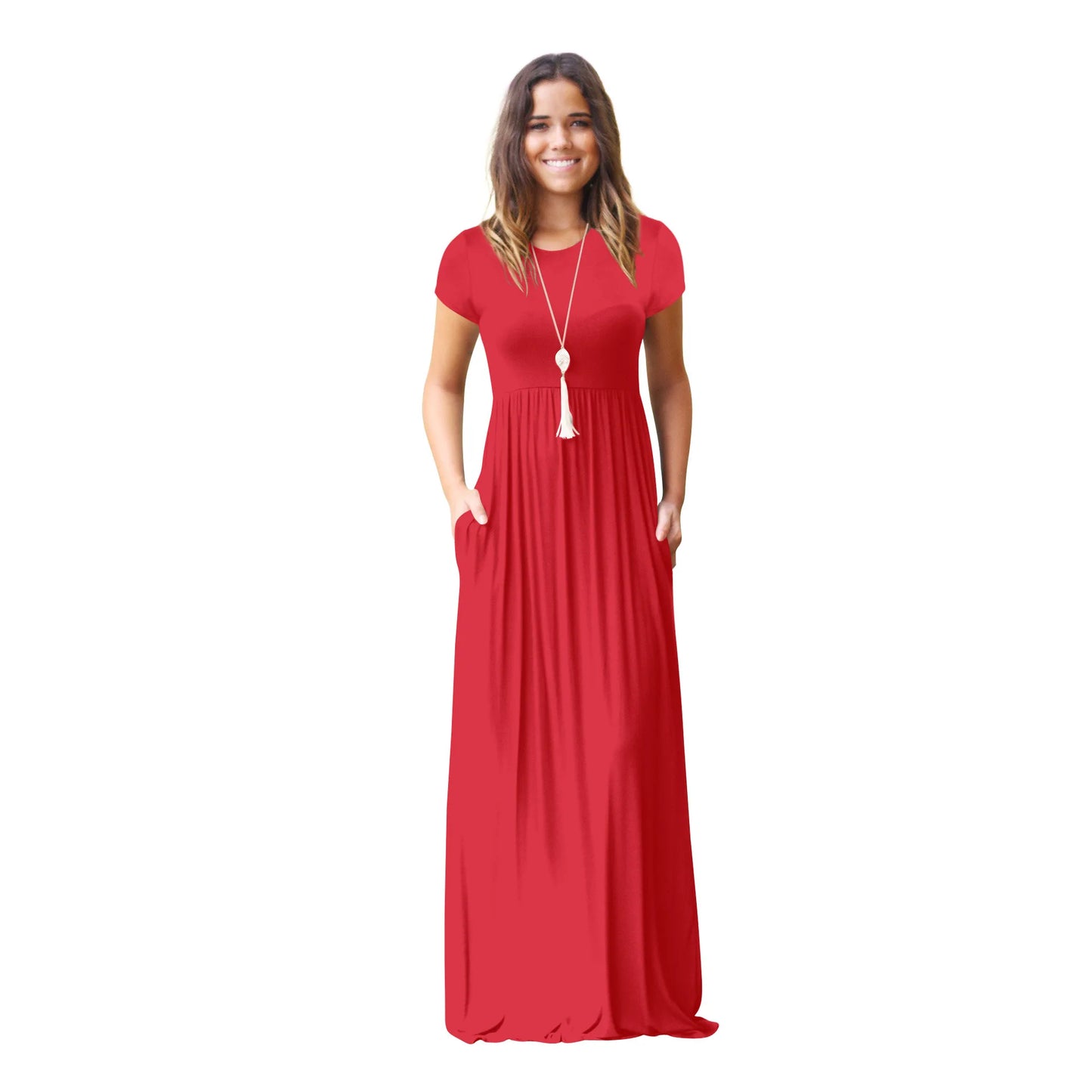 Female Solid Long Boho Dress Lady Beach Summer Sundrss Maxi Dress Women's Sleeveless Solid Color Pocket Dress Vestido De Verano
