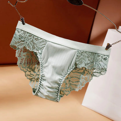 Sexy Lace Transparent Women's Underwear Waist Low Panties Cotton Crotch Briefs for Girls Breathable Seamless Lin