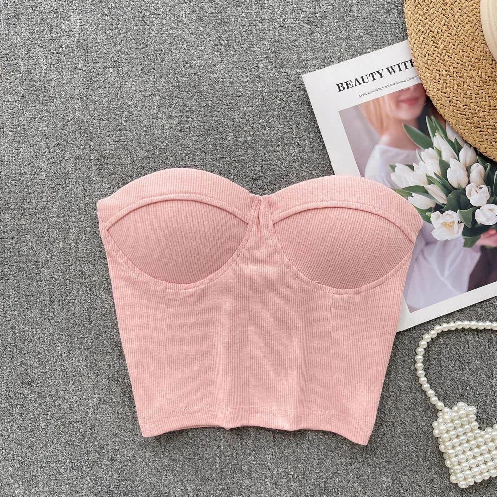2024 Summer Sexy Crop Top Women Sleeveless Strapless Solid American Style Cami Tank Top Girls Bustier Corset Shirt Top Wholesale