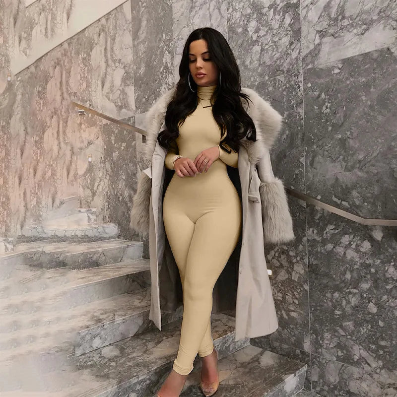 Custom LOGO Fall Solid Long Sleeves Yoga Rompers Women Ladies Jogging Wear 2023 New Style One Piece Stretch Bodycon Jumpsuit