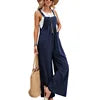 2025 Women's Summer Retro Style Jumpsuit New Style Solid Color Casual Strap Pants Loose Fit Breathable with Art Retro Pocket